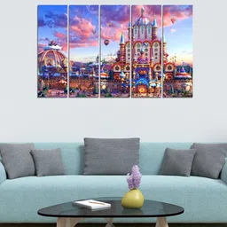 WENS Blue & Pink 5 Panels Beautiful Fort Velvet Laminated Wall Painting-image-49