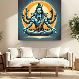 999Store Teal & Orange Colored Lord Shiva Printed Canvas Wall Art-picture-21