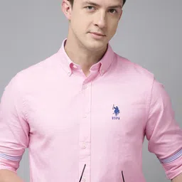U S Polo Assn Men Pink Solid Tailored Fit Pure Cotton Casual Shirt-image-77