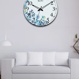 OLIVE TREE Blue Printed Wooden Round Shaped Contemporary Wall Clock-image-10