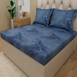 Himeya Blue Abstract Cotton 180 TC King Bedsheet With 2 Pillow Covers-image-54