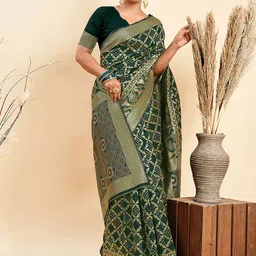 KALINI Woven Design Zari Kanjeevaram Saree With Unstiched Blouse Piece-picture-14