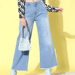 The Roadster Life Co. Women Blue Wide Leg High-Rise Light Fade Stretchable Jeans-image-4
