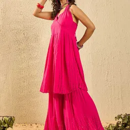 InWeave Women Embroidered Regular Thread Work Kurta with Palazzos image 2