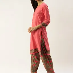 Rajnandini Peach-Coloured & Blue Poly Crepe Unstitched Dress Material image 5