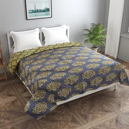 Trance home Linen Damask Mustard Yellow 210 GSM Pure Cotton Reversible Double Bed Size Dohar image 5
