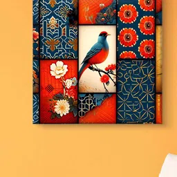 Myntra Elegant Homes Red & Green Birds and Flowers Canvas Wall Art image 5