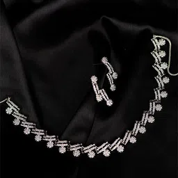 SHARLEEZ Rhodium-Plated American Diamond Stone Studded Jewellery Set image 3