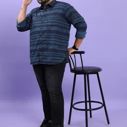 HIGHLANDER Plus Size Horizontal Striped Cotton Casual Shirt image 2