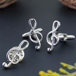 PELUCHE Unisex Silver-Toned  Symbol of Music Cufflink & Lapel Pin Gift Set-picture-22