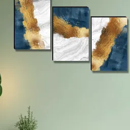 Myntra Elegant Homes Teal & Gold-Toned 3 Pieces Abstract Wall Paintings image 3
