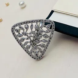 Anouk Women Silver-Plated American Diamond Stone-Studded Adjustable Finger Ring image 3