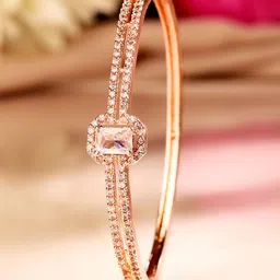 Rubans 18K Rose Gold-Plated Cubic Zirconia Dual Band Openable Bracelet-Statement Jewelry image 4