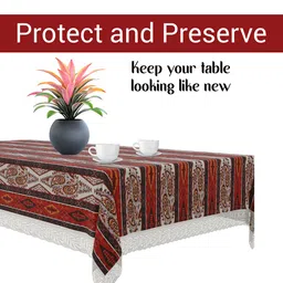 Kuber Industries Brown 2 Pieces Printed 6 Seater Dining Table Cover & Center Table Cover image 2