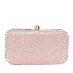 Lavie Tinsel  Pink Crocodile Textured Shimmer Party Frame Clutch image 5
