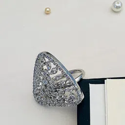 Anouk Women Silver-Plated American Diamond Stone-Studded Adjustable Finger Ring image 2