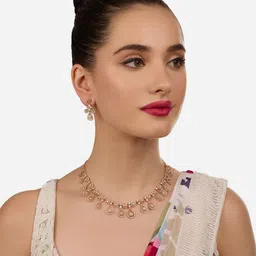 Zaveri Pearls Gold-Plated Cubic Zirconia Stone Studded Jewellery Set image 5