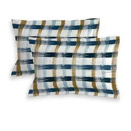 ROMEE Blue & White Geometric 210 TC King Bedsheet with 2 Pillow Covers image 2