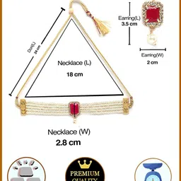 ZENEME Gold-Plated Red & White Cubic Zirconia-Studded & Pearl Beaded Jewellery Set image 2