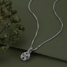 Carlton London Silver Toned Rhodium Plated with Round Floral Pendant with Chain-image-70