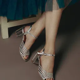 Saint G Woven Design Open Toe Leather Block Heels  With Ankle Loop-picture-22