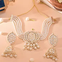 Fida Gold-Plated Kundan-Studded Pearl-Beaded Necklace and Earrings-image-32