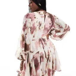asos design Floral Print Mini A-Line Dress with Tie Waist Detail image 2