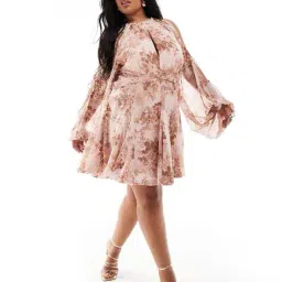 asos design Floral Print Split-Front Mini Shift Dress with Curve Exclusive Insert Detail image 3