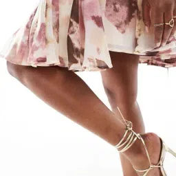 asos design Floral Print Mini A-Line Dress with Tie Waist Detail image 4