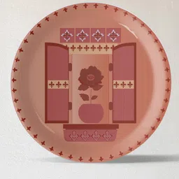 nestroots Red & Beige Art For Spaces Window Printed  Wall Plates image 2