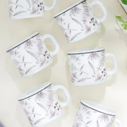 Larah by BOROSIL Premia Series Grandeur White 6Pcs Floral Printed Opalware Cups 100ml Each image 3