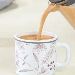 Larah by BOROSIL Premia Series Grandeur White 6Pcs Floral Printed Opalware Cups 100ml Each image 5