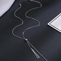 Jewels Galaxy Silver-plated Stainless Steel Geometric Tassel Pull-out Pendant With Chain image 1