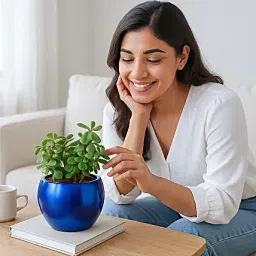 Green Jade Plant in Blue Metal Pot-picture-17
