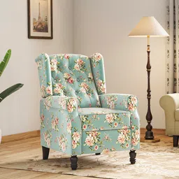 urban ladder Ellis One Seater Pushback Recliner in Dusty Teal Floral image 1