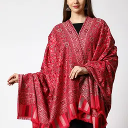 SWI Stylish Women Floral Woven Design Kani Wool Shawl With Fringed Border-picture-21