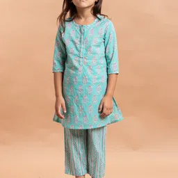 Sangria Girls Ethnic Motifs Printed Pure Cotton Straight Kurta With Trousers-picture-42