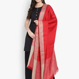 Mizash Women Red Stripes with Border Shawl-picture-16
