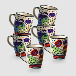 ExclusiveLane The Hut Jumbo Cuppas Beige & Red Set Of 6 Hand Painted Ceramic Glossy Cups-image-4