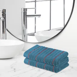 Himeya Teal Blue 2 Pieces Terry Cotton 550 GSM Hand Towels-picture-27