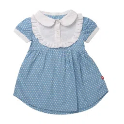 Nino Bambino Girls Blue Organic Cotton Sustainable Printed Mini Fit & Flare Apron Dress-image-10