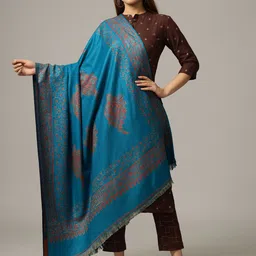 HANDICRAFT PALACE Women Turquoise Blue Woven-Design Shawl-picture-23