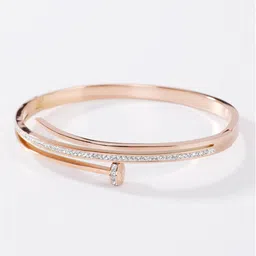 Jewels Galaxy Rose Gold-Plated American Diamond Studded Bangle-Style Bracelet-image-93