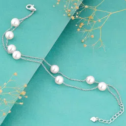 GIVA Women 925 Sterling Silver Rhodium-Plated Pearls Link Bracelet-picture-14