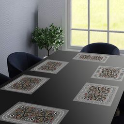 Dakshya Industries New Blossom Grey 6 Pcs Floral Water Proof Rectangle Table Placemats-picture-44