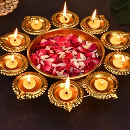 DecorTwist Gold Toned Floral Diya Urli Decorative Bowls-picture-12