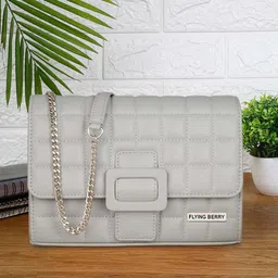 FLYING BERRY Grey Textured PU Structured Satchel image 1