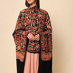 HERE&NOW Women Black Embroidered Shawl-picture-4