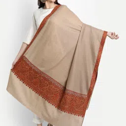 Zamour Women Beige & Brown Embroidered Kashmiri Shawl-picture-13