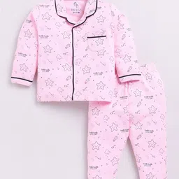 BABY GO Girls Conversational Printed Lapel Collar Pure Cotton Night Suit-picture-36